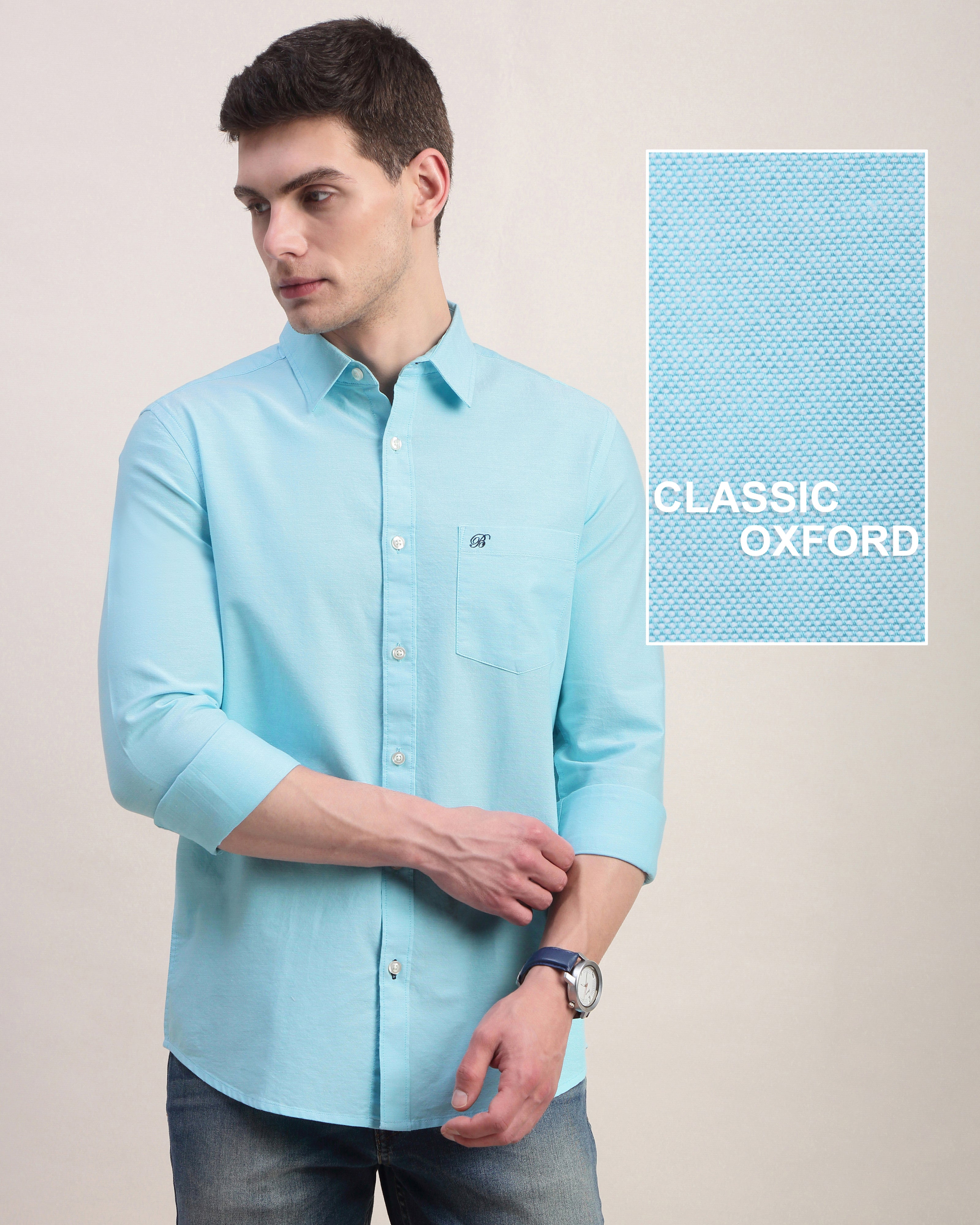 Men Blue Oxford Shirt