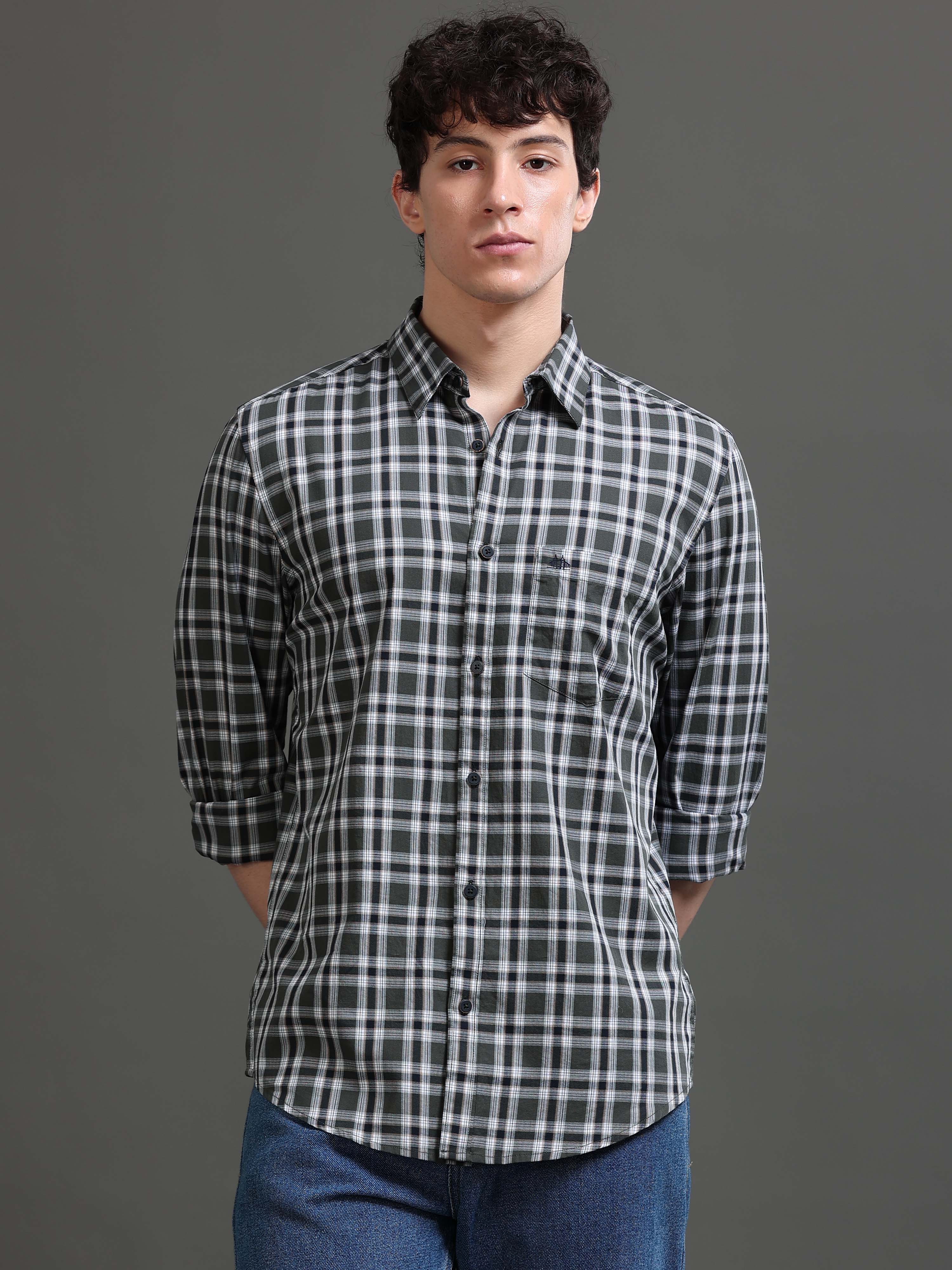 Men Green Checked Shirt