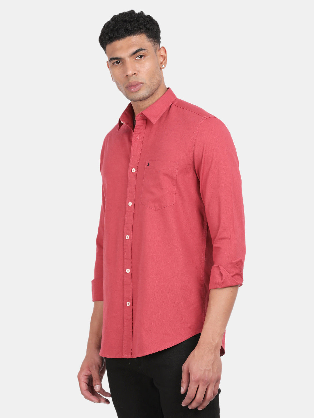 Men Red Slim Fit Spread Collar Full Sleeve Casual Shirt