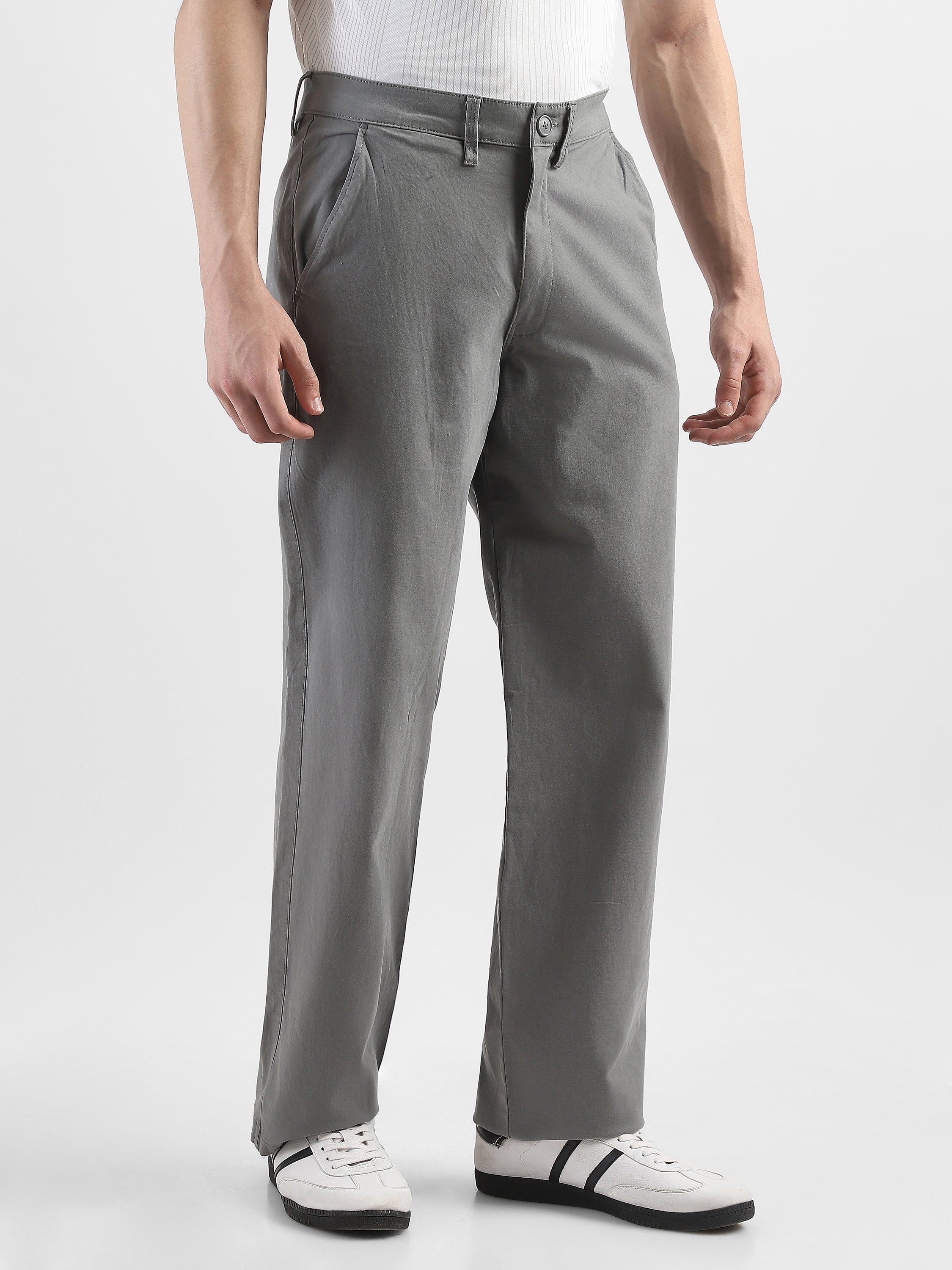 Men Grey Straight Fit Trousers