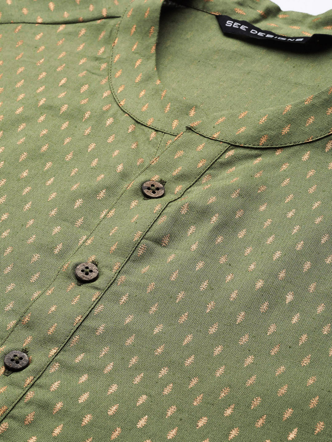 Men Green & Gold Stripe Printed Straight Kurta