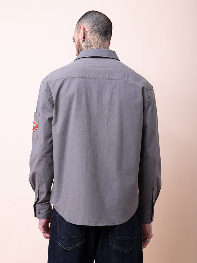 Men Grey Solid Shacket