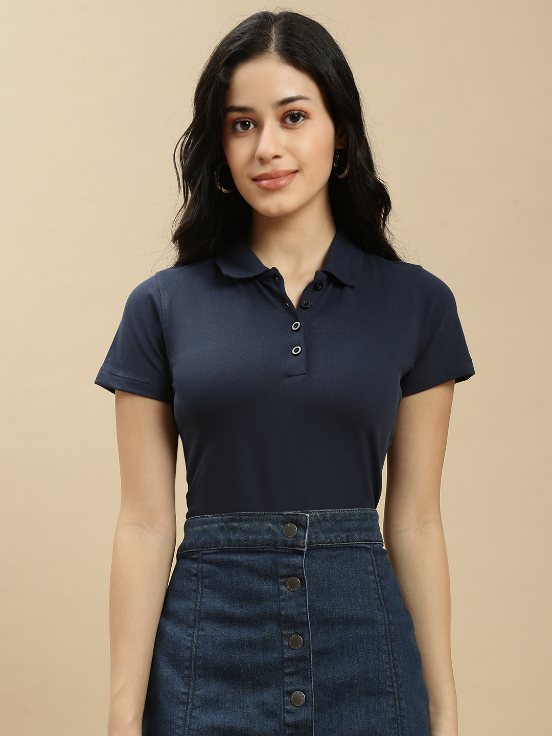 Women Navy Blue Half Sleeve Top