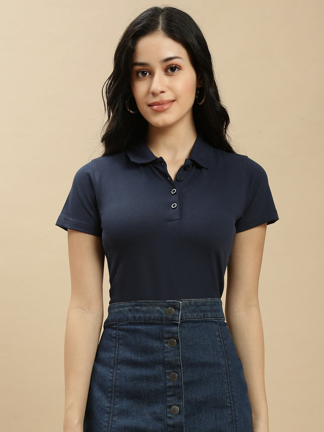 Women Navy Blue Half Sleeve Top
