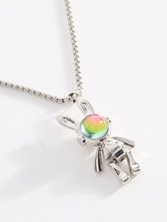 Men Space Bunny Rabbit Astronaut Pendant Chain With Lobster Closure