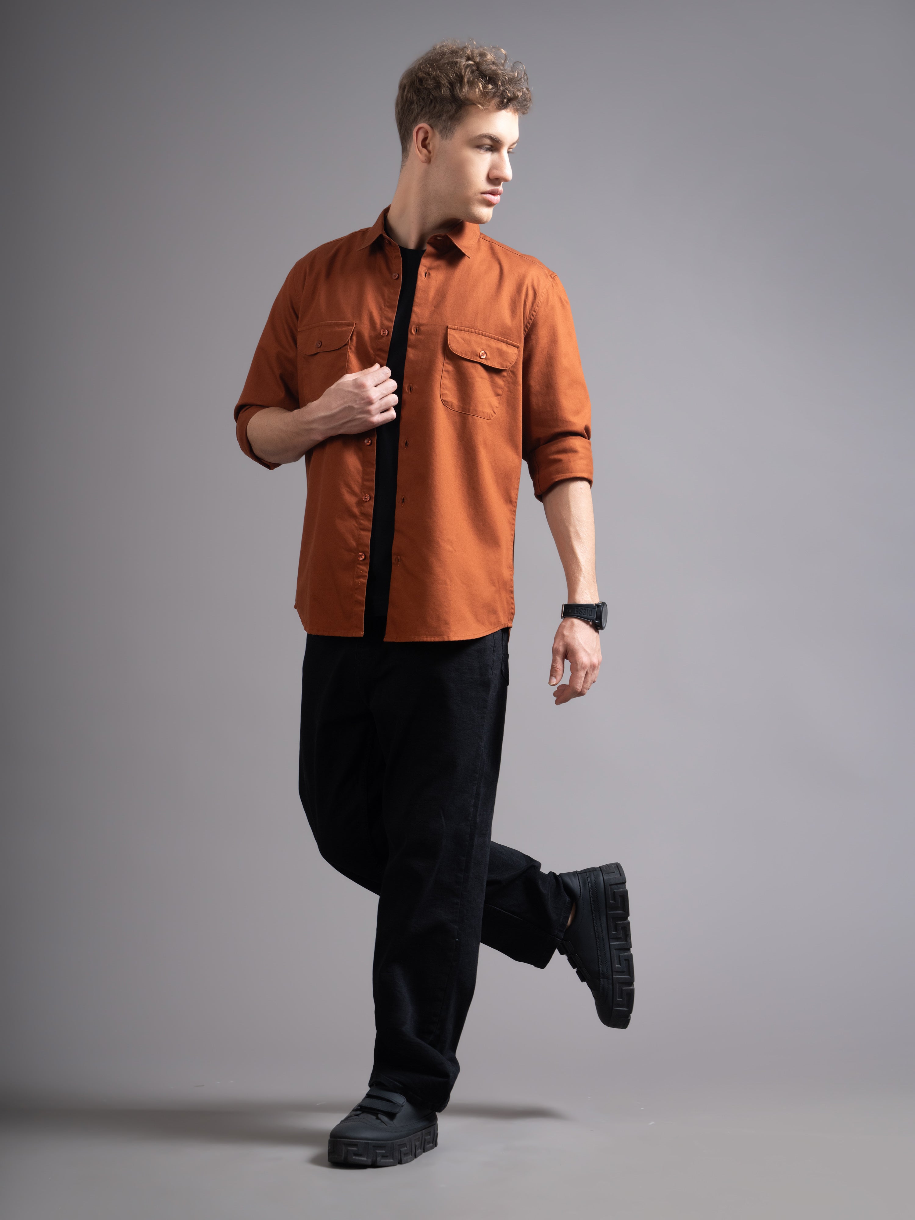 Men Rust Casual Shirt