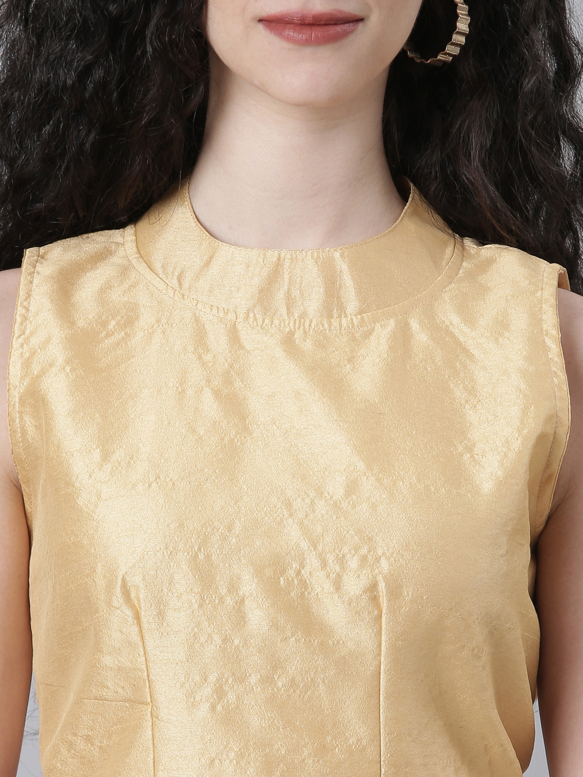 Women Beige Silk Knot Saree Blouse