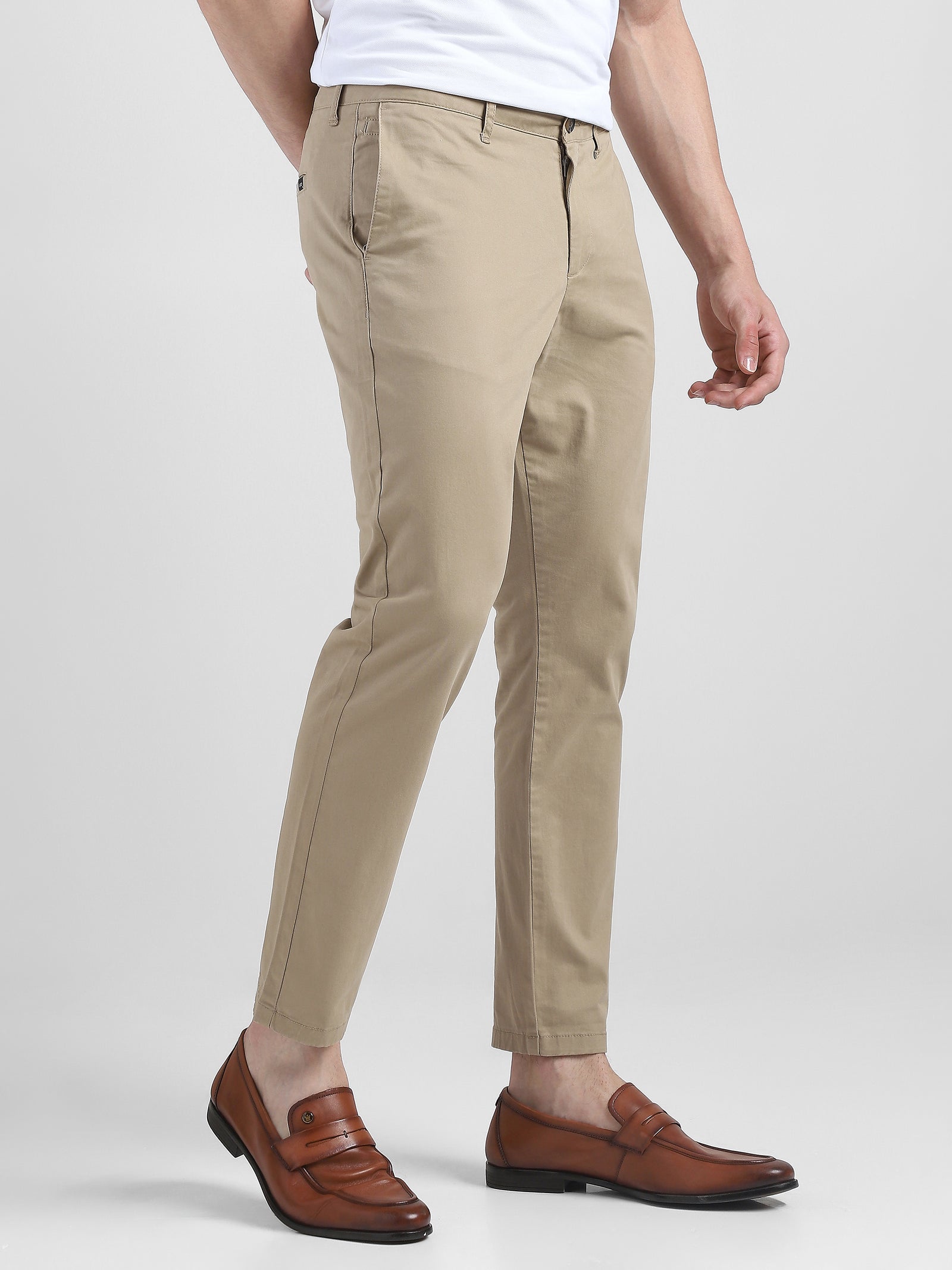 Men Beige Mid Rise Regular Fit Trouser