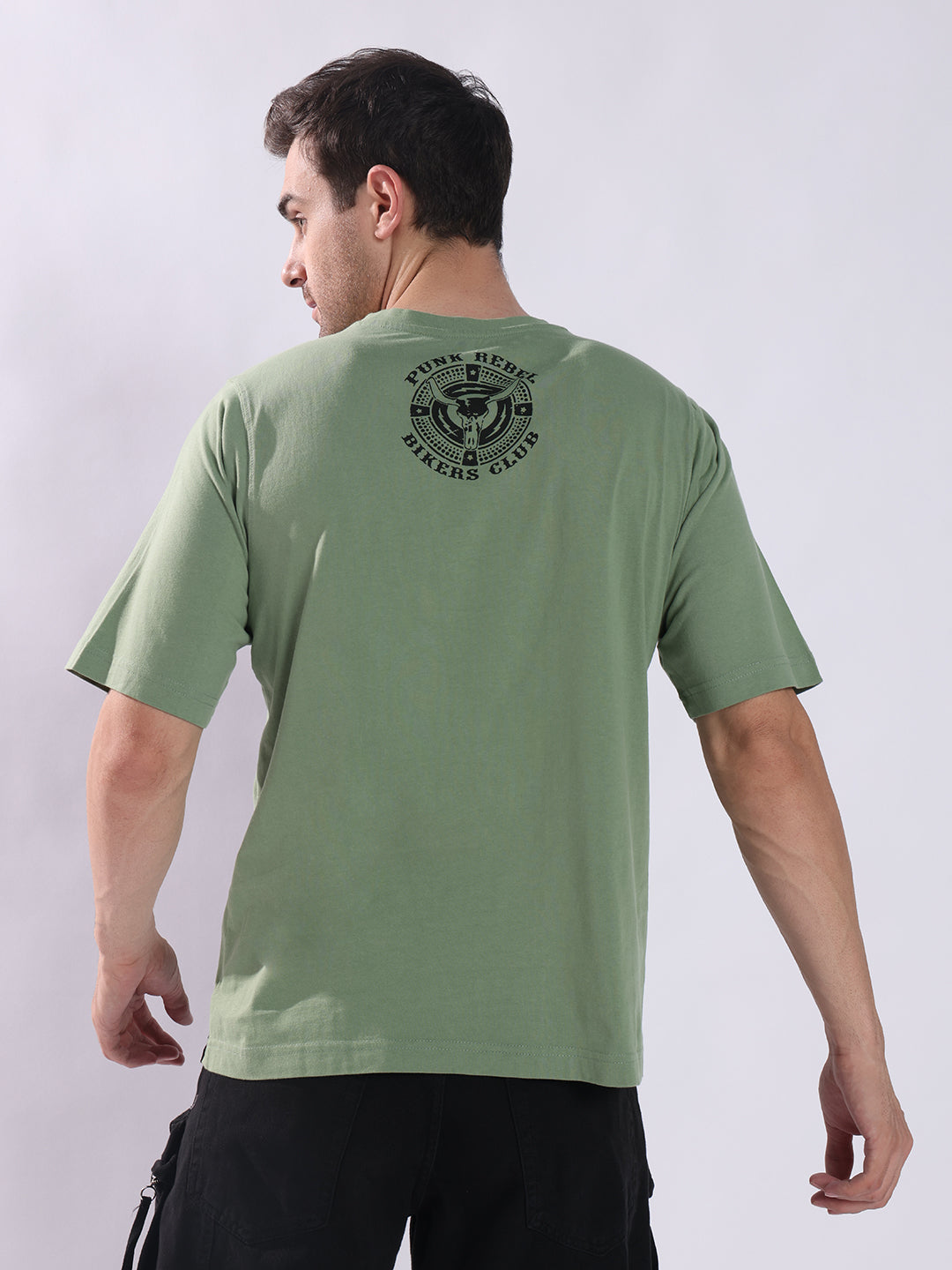 Men Olive Cotton Oversized T-Shirt