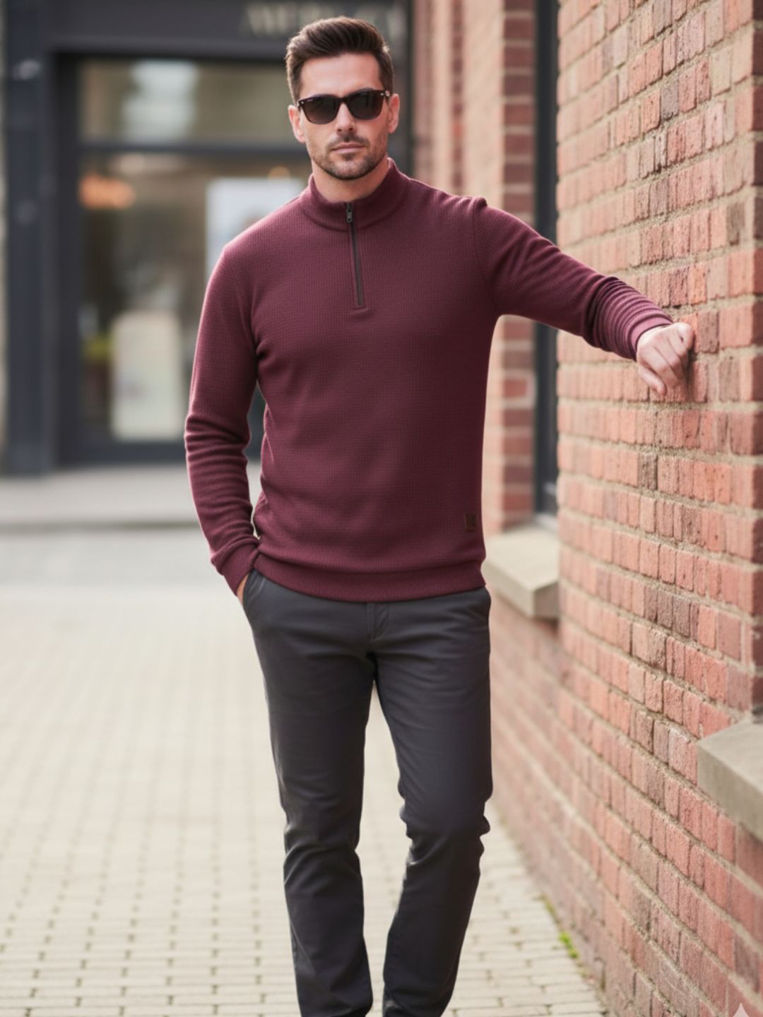Men Wine Polo Neck T-Shirt