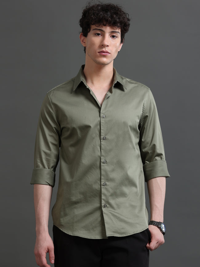 Men Green Solid Shirt