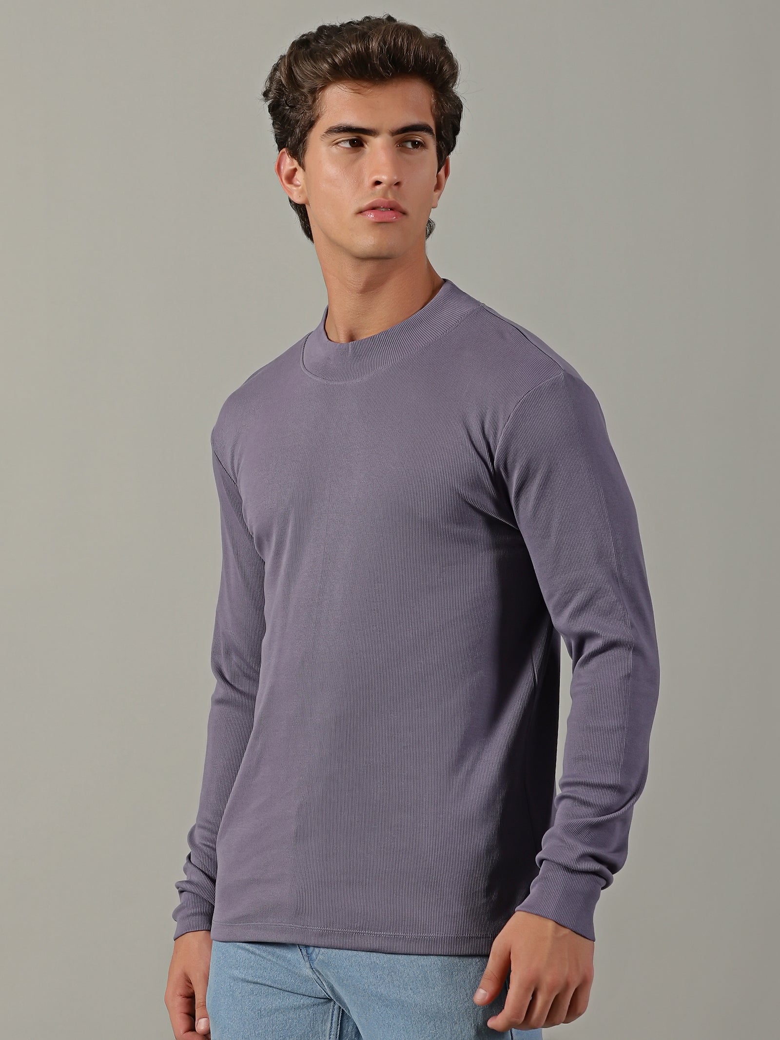Men Blue High Neck T-Shirt