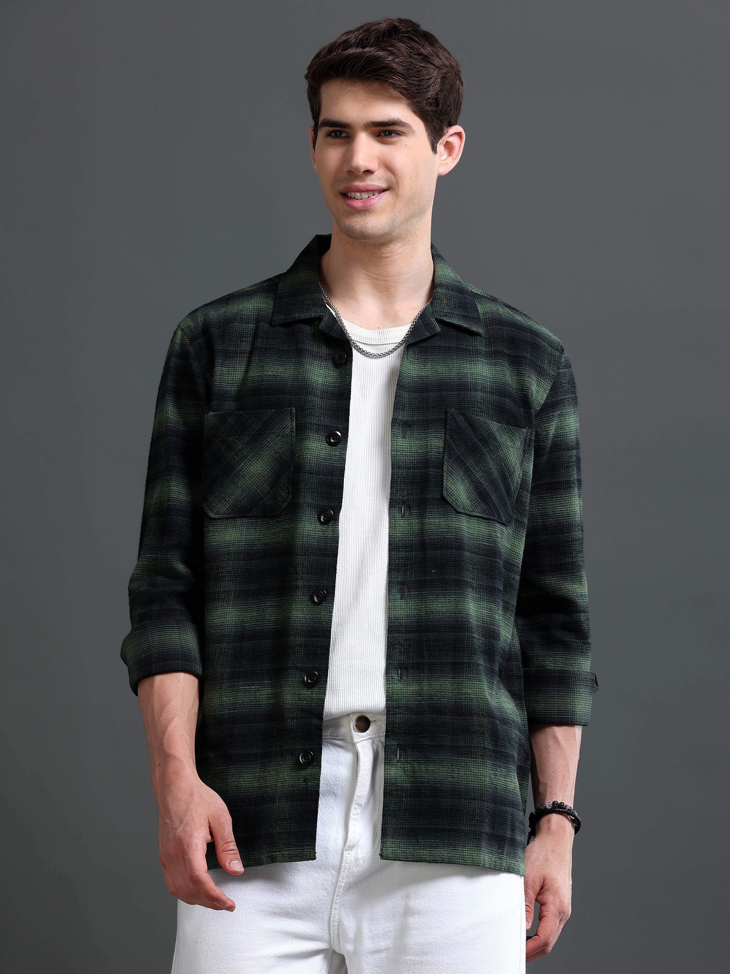 Men Green Flannel Checked Shirt