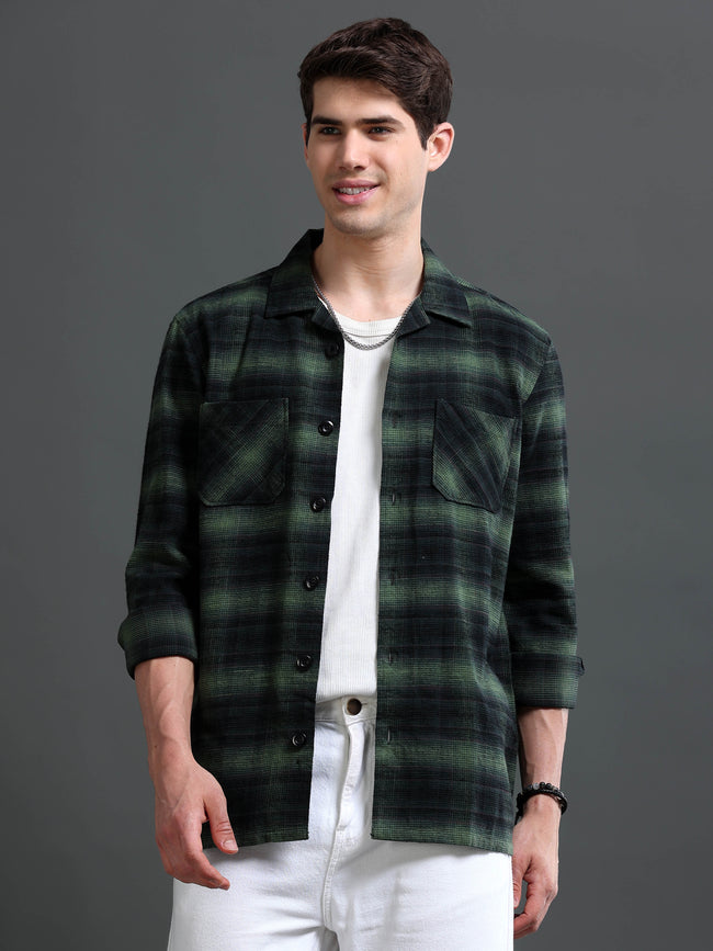 Men Green Flannel Checked Shirt