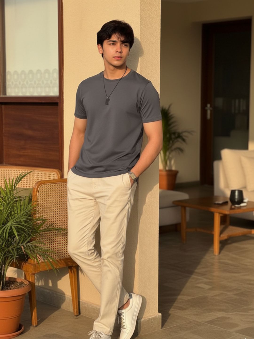 Men Grey Solid Cotton T-shirt
