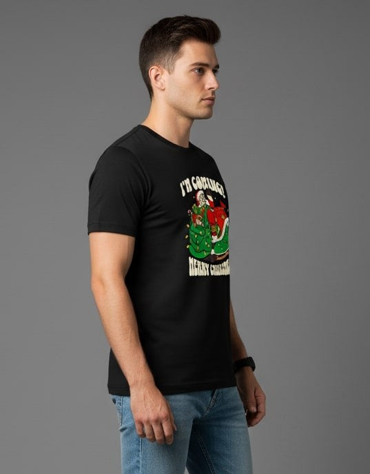 Men Printed Black Cotton Tshirt