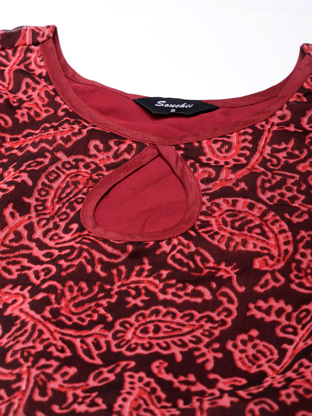 Women Maroon Floral Chiffon Dress