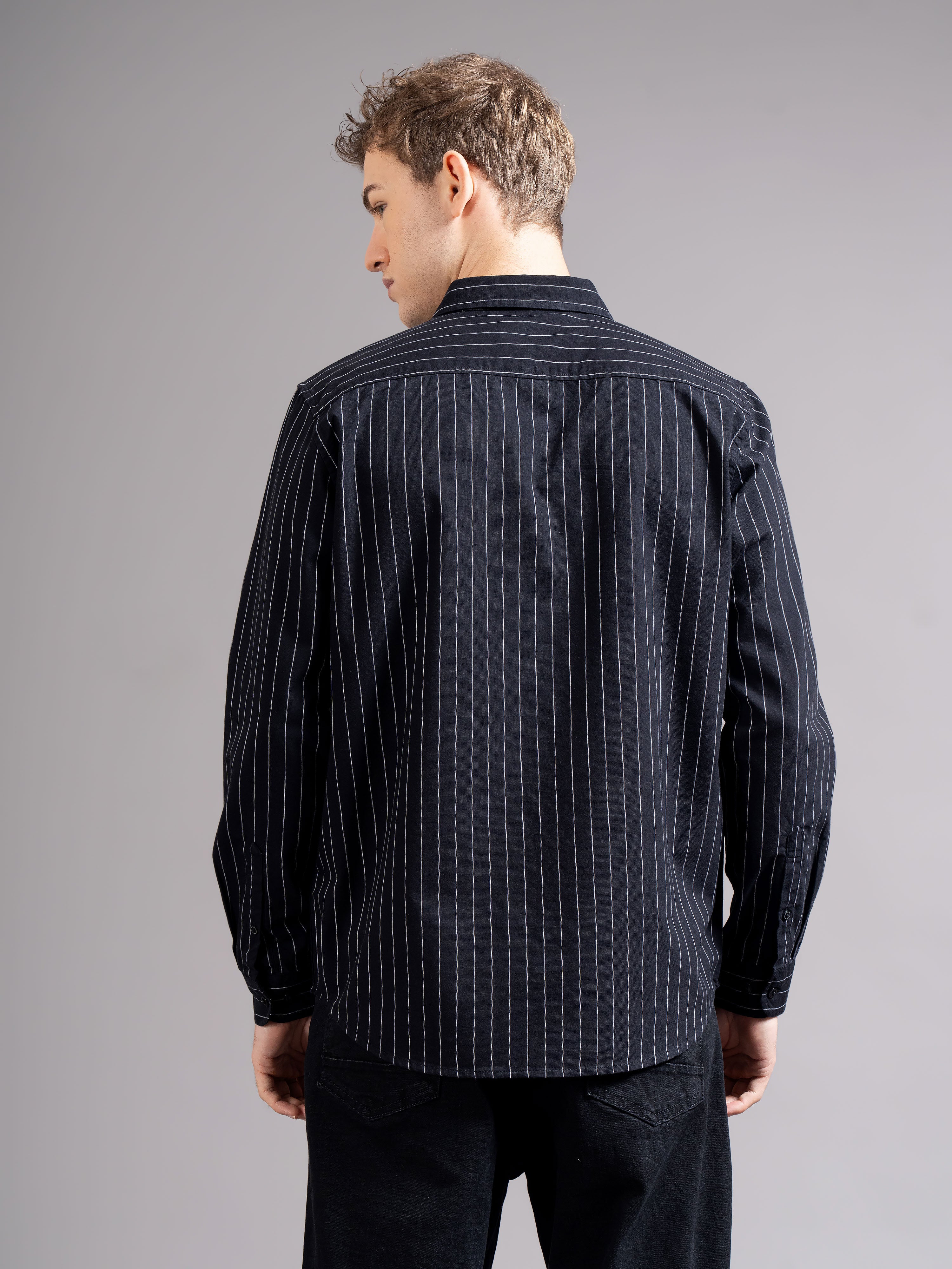Men Black Striped Shirt