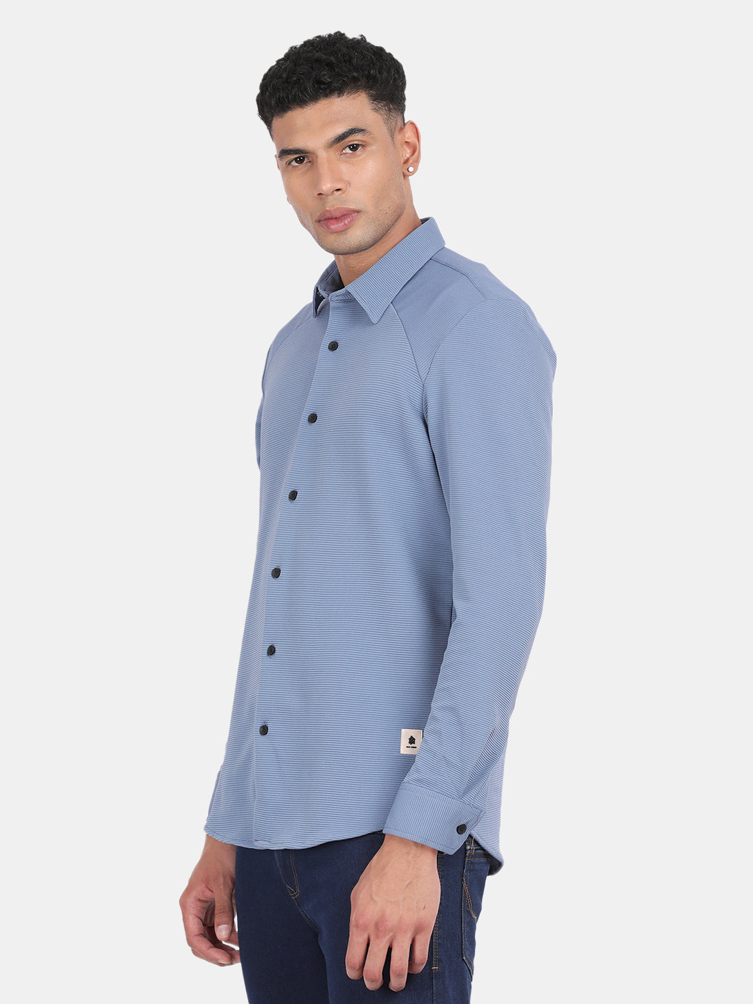 Men Grey Slim Fit Spread Collar Full Sleeve Casual Shirt