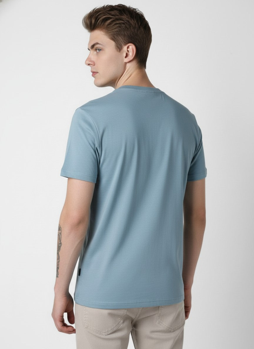 Men Cotton Ice Blue T-Shirt