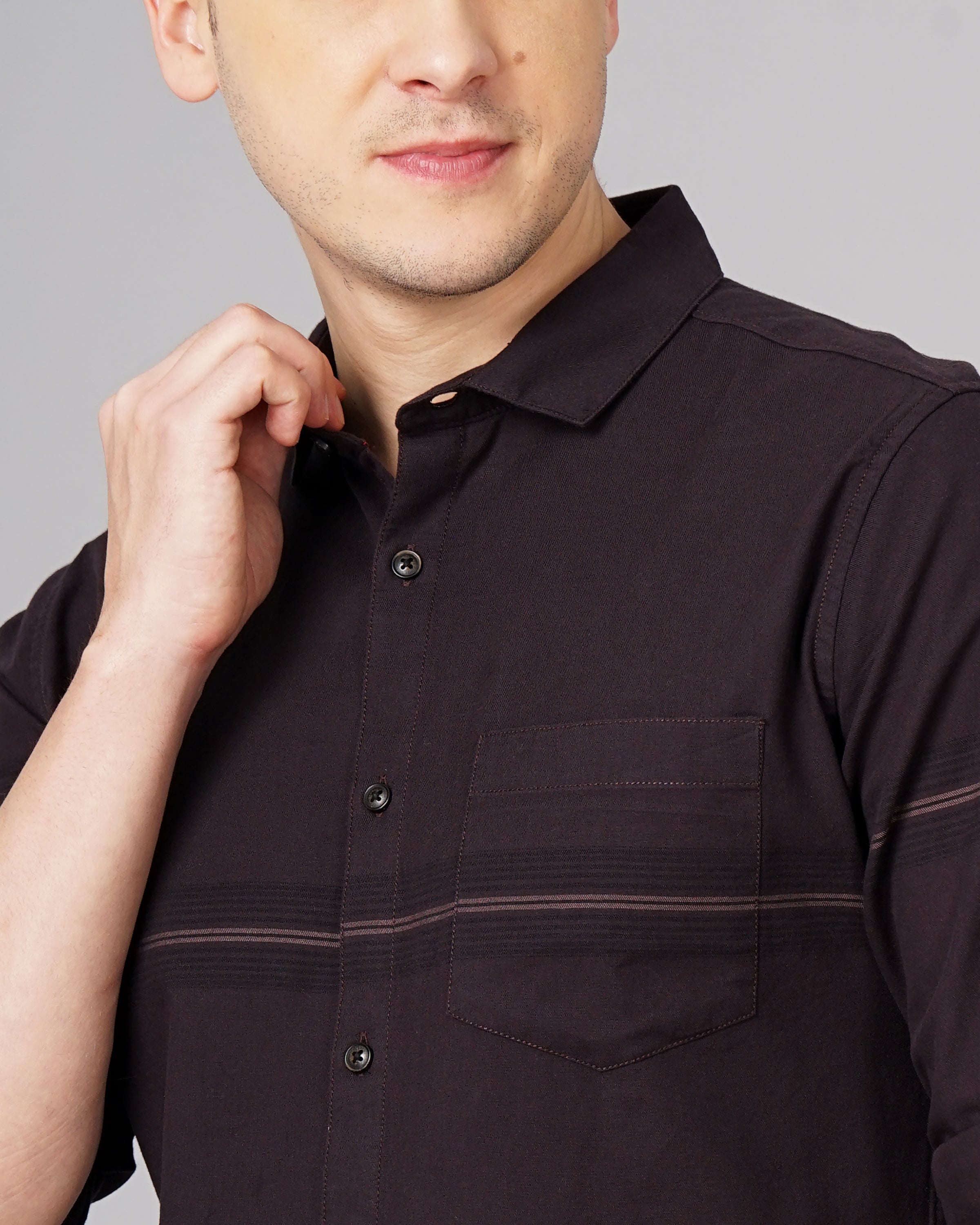 Men Brown Cotton Slim Shirt