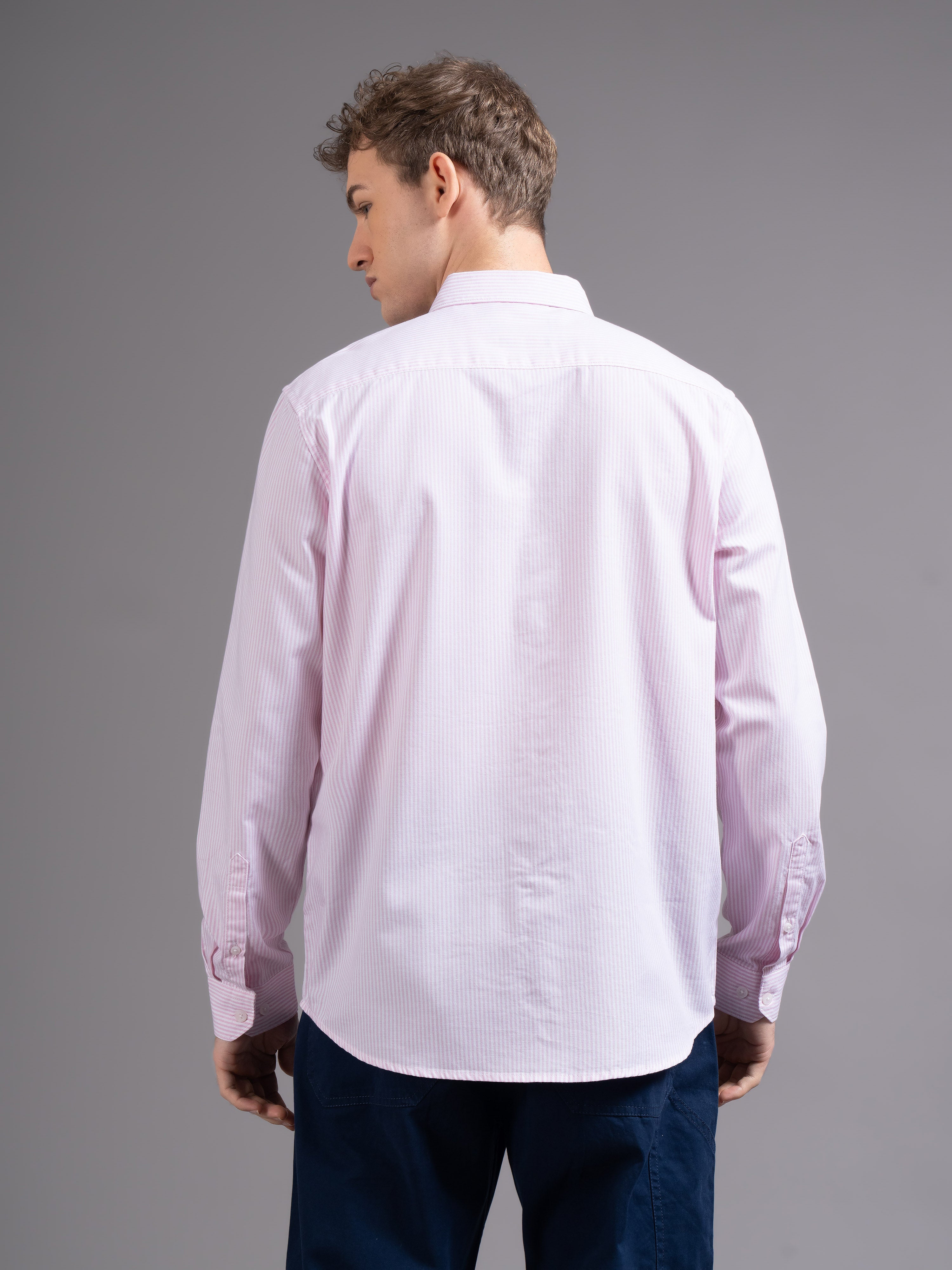 Men Pink Striped Shirt