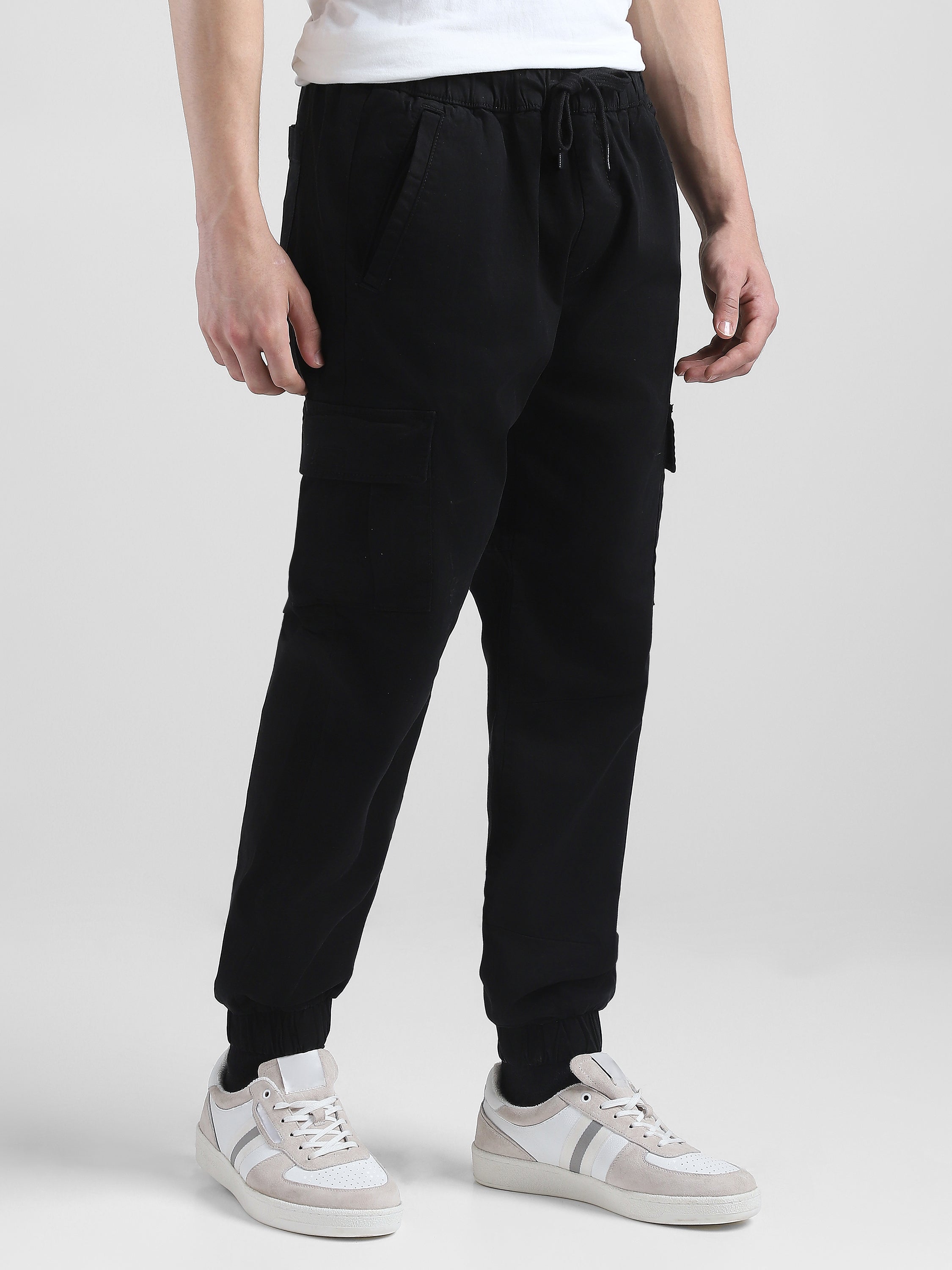 Men Black Mid Rise Cargo Pants