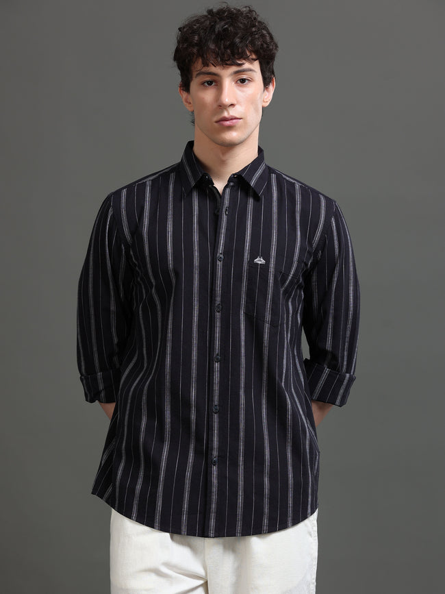 Men Black Striped Shirt