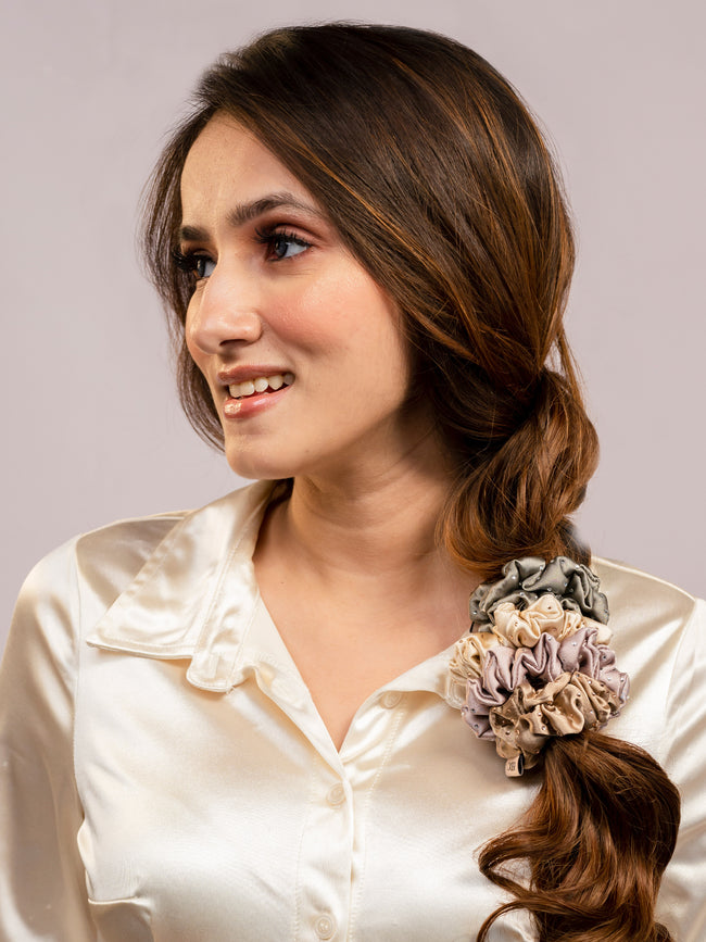 Neutral Scrunchies With Free Pouch Set Of 4