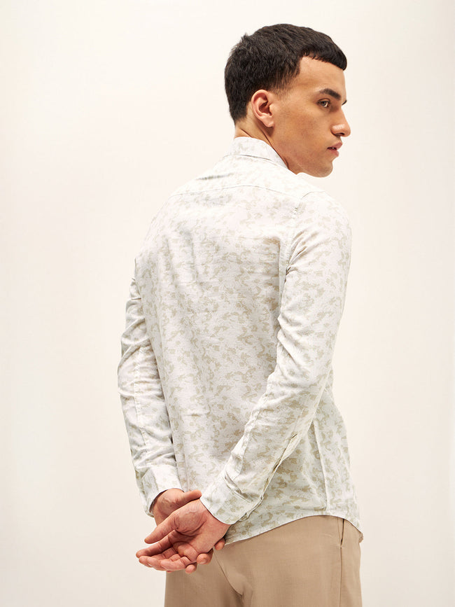 Men Beige Printed Slim Fit Casual Shirt