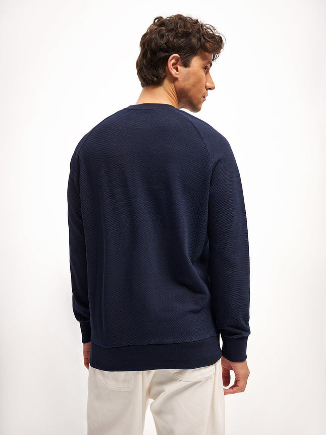 Men Blue Self Design Regular Fit Crew Neck T-Shirt
