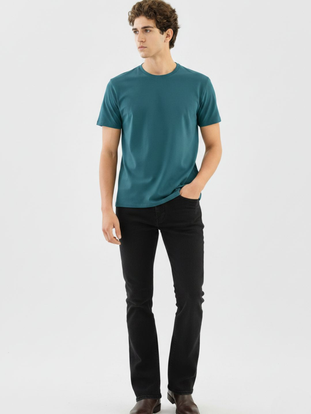 Men Teal Soild Cotton T-shirt