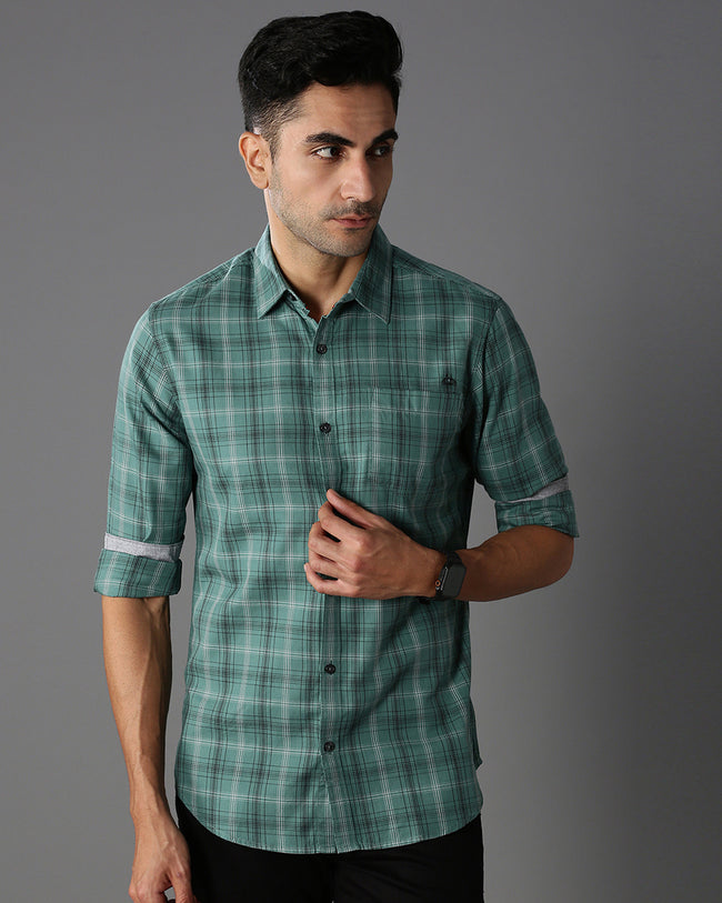 Men Green Cotton Slim Shirt