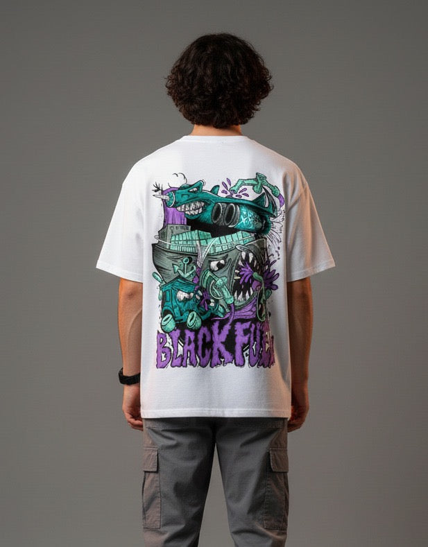 Men White Graphic Cotton Oversized T-Shirt