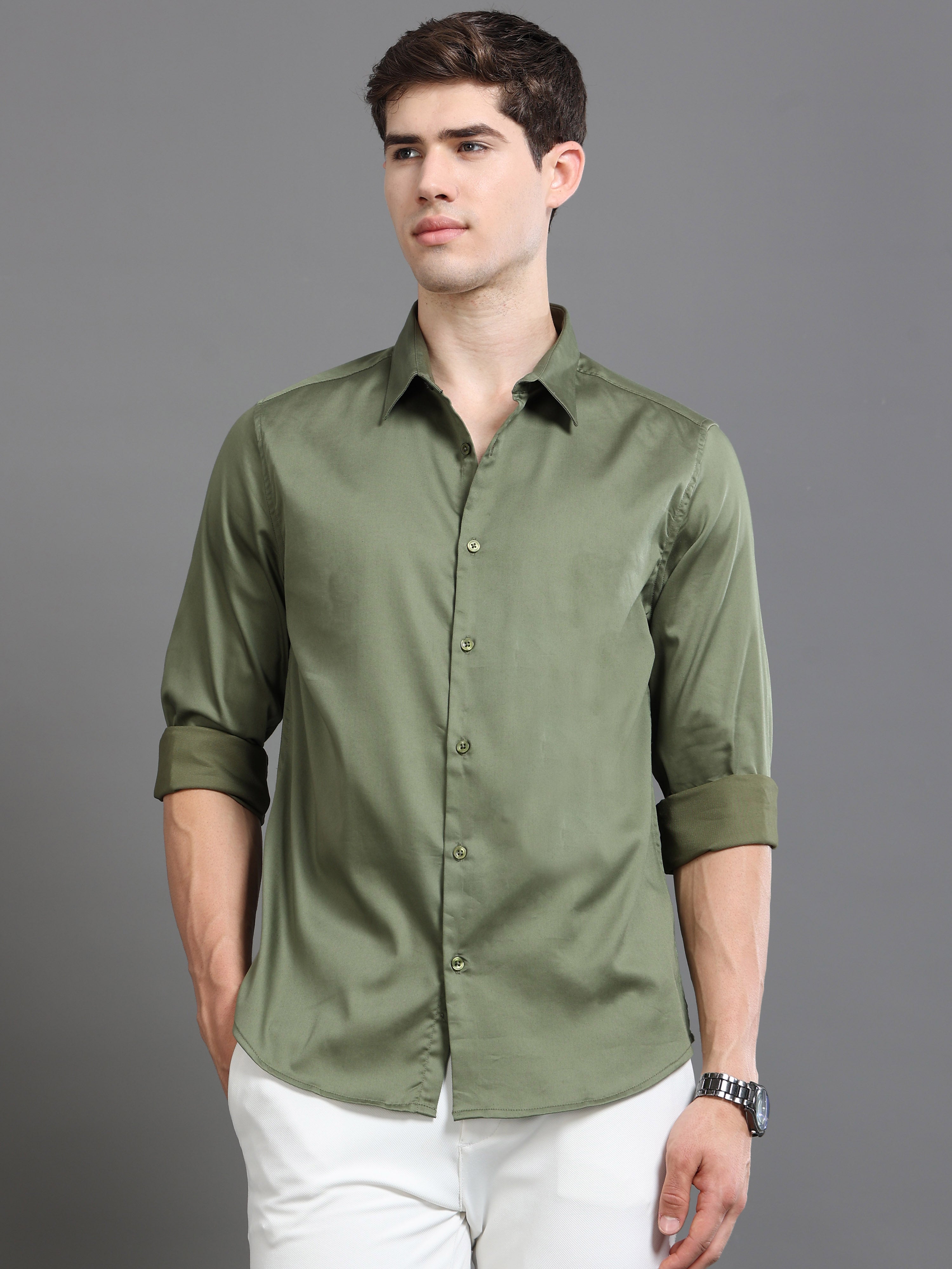 Men Green Satin Shirt