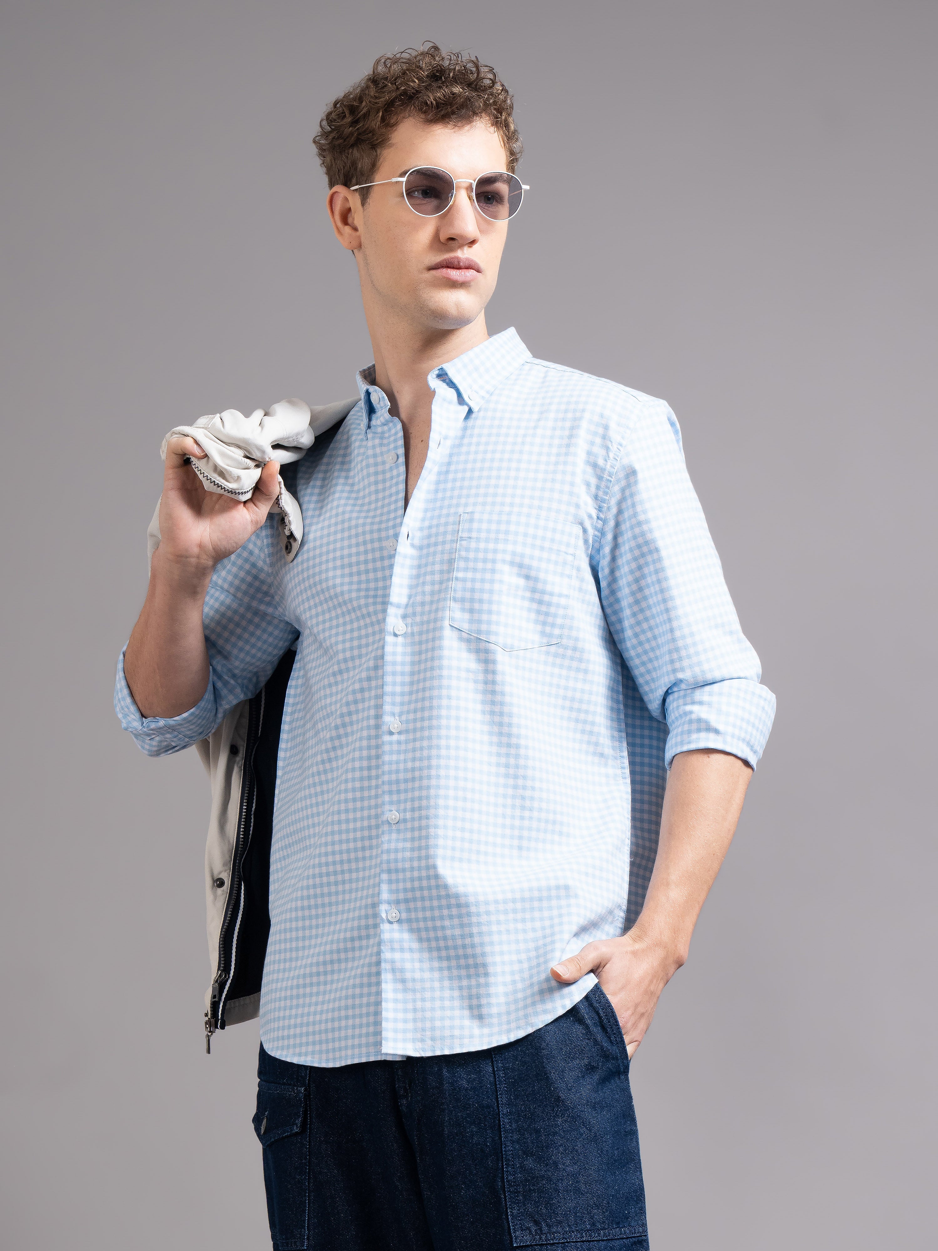 Men Blue Oxford Shirt
