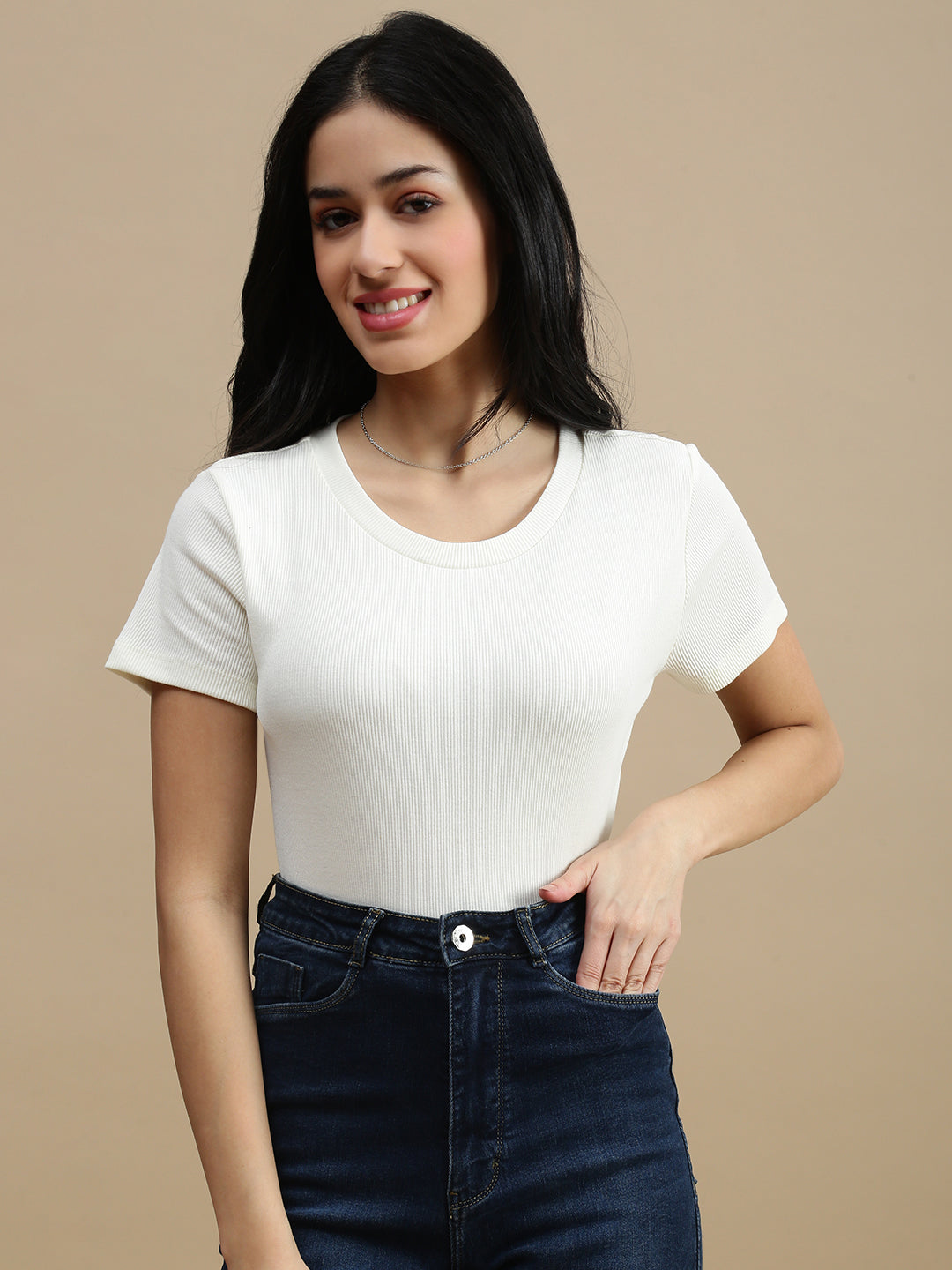 Women Cream Casual Top