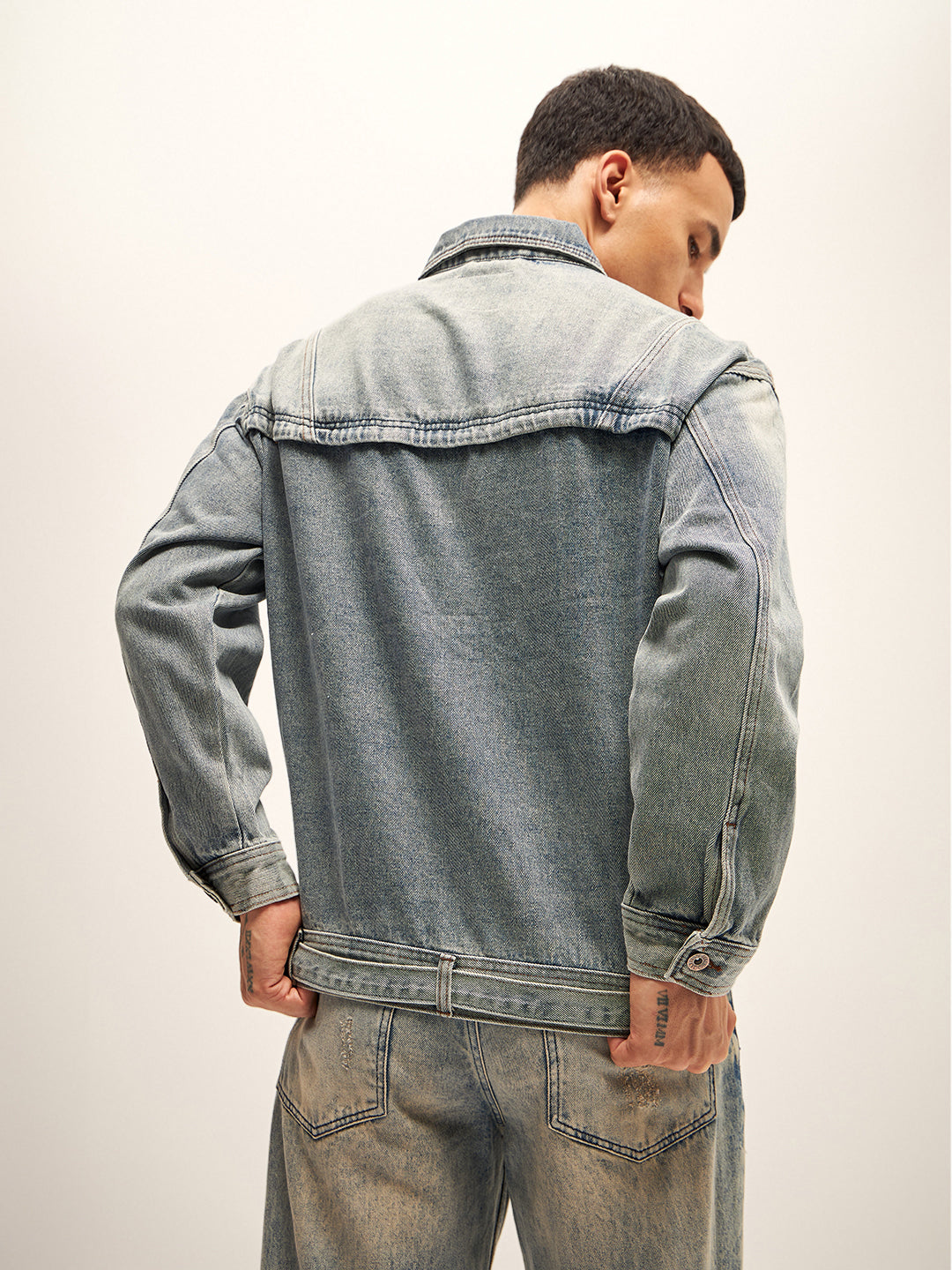 Men Light Blue Wash Regular Fit Denim Jacket