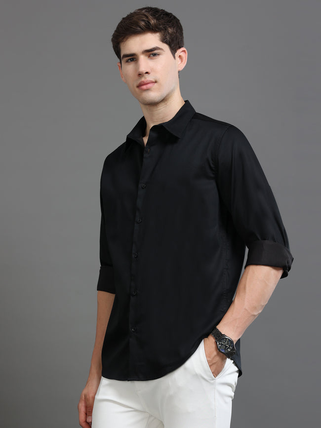 Men Black Satin Shirt
