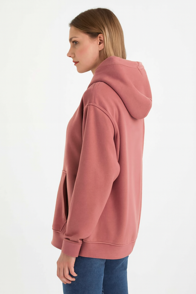 Women Peach Solid Pullover Sweatshirt