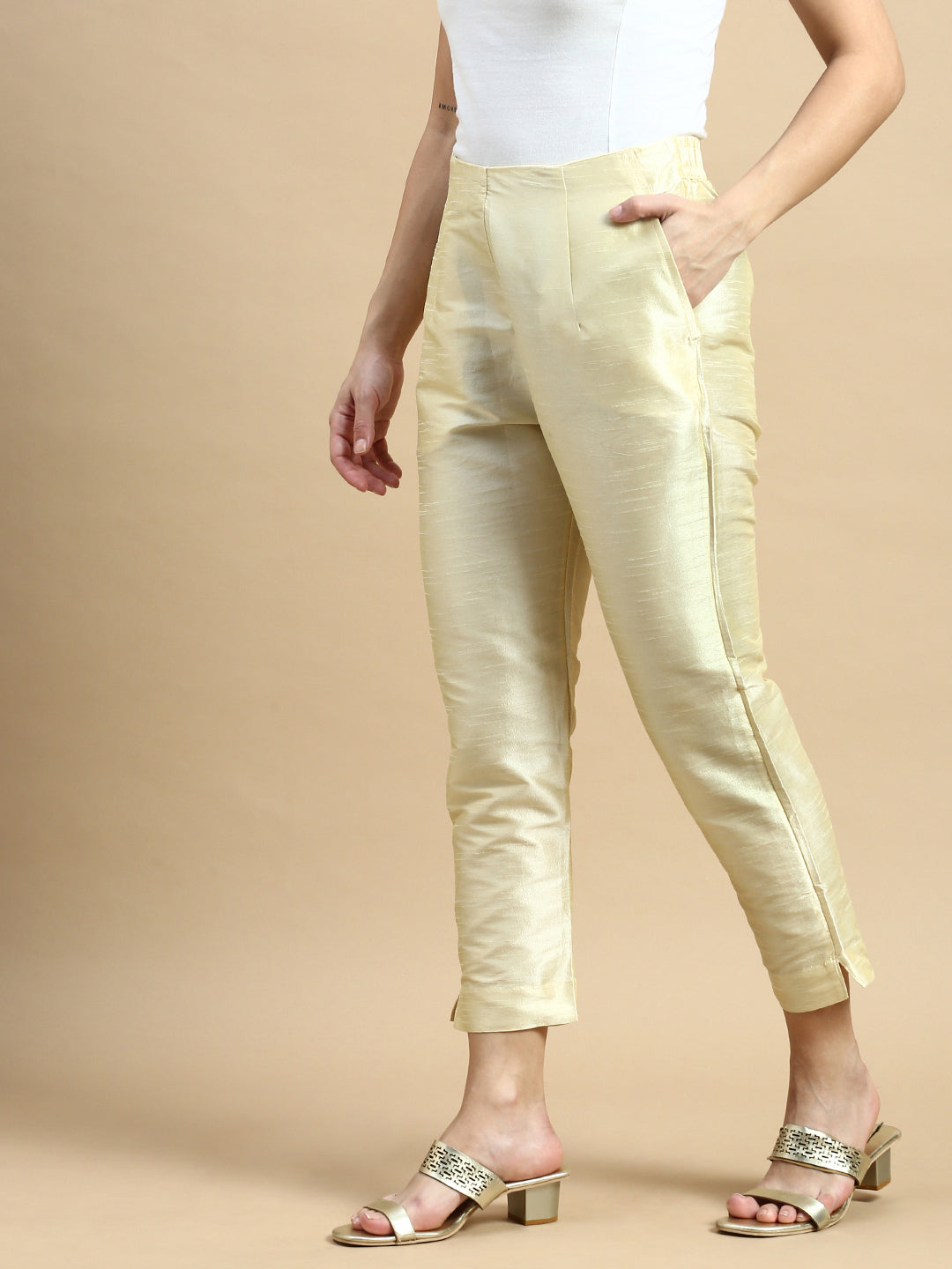 Women Off White Festive Pants