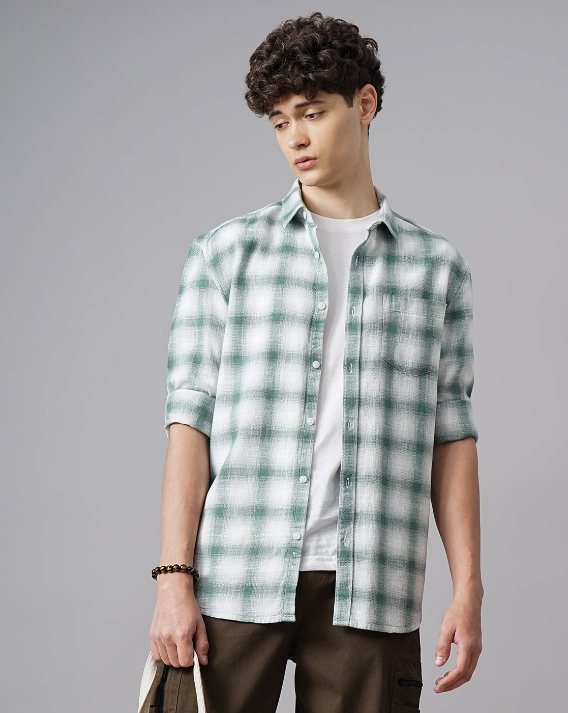 Men Green Cotton Slim Shirt