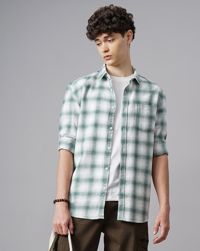 Men Green Cotton Slim Shirt