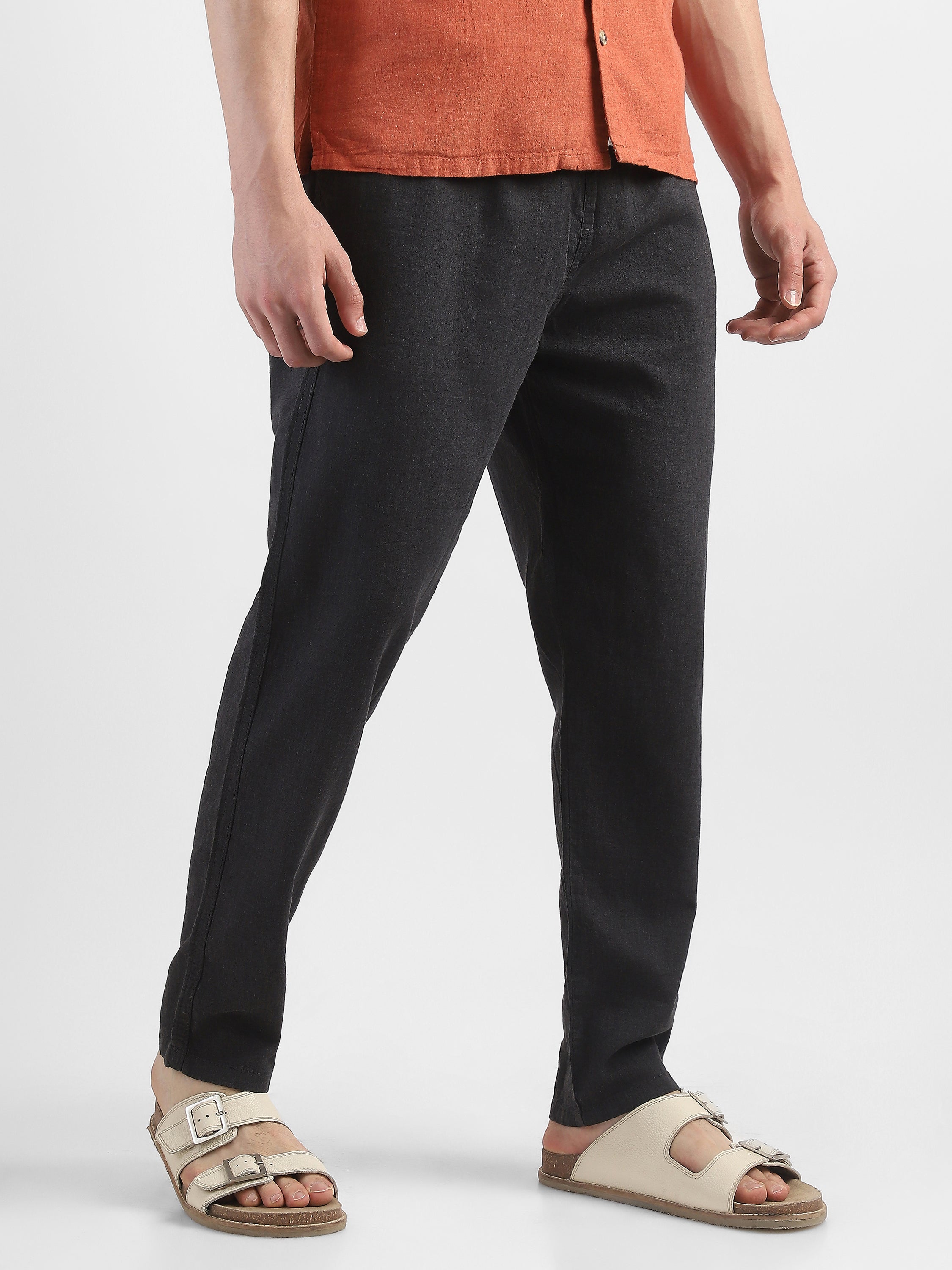Men Black Cotton Blend Comfort Fit Pants