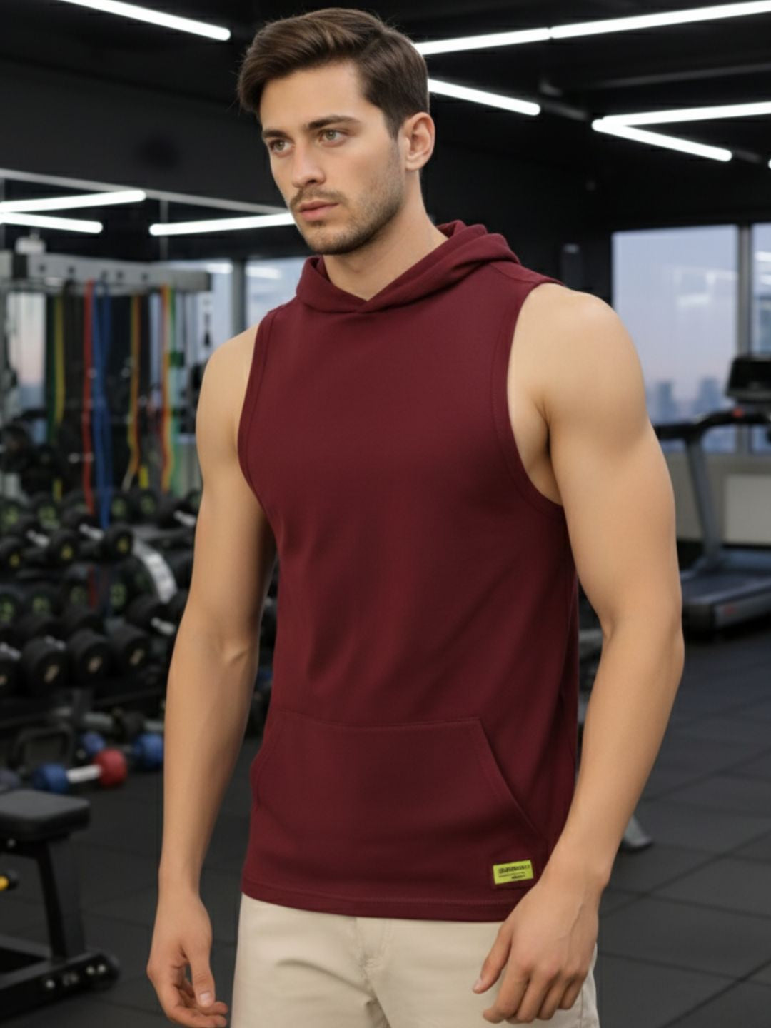 Men Maroon Solid Cotton T-Shirt