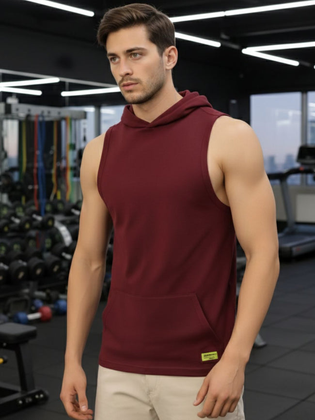 Men Maroon Solid Cotton T-Shirt
