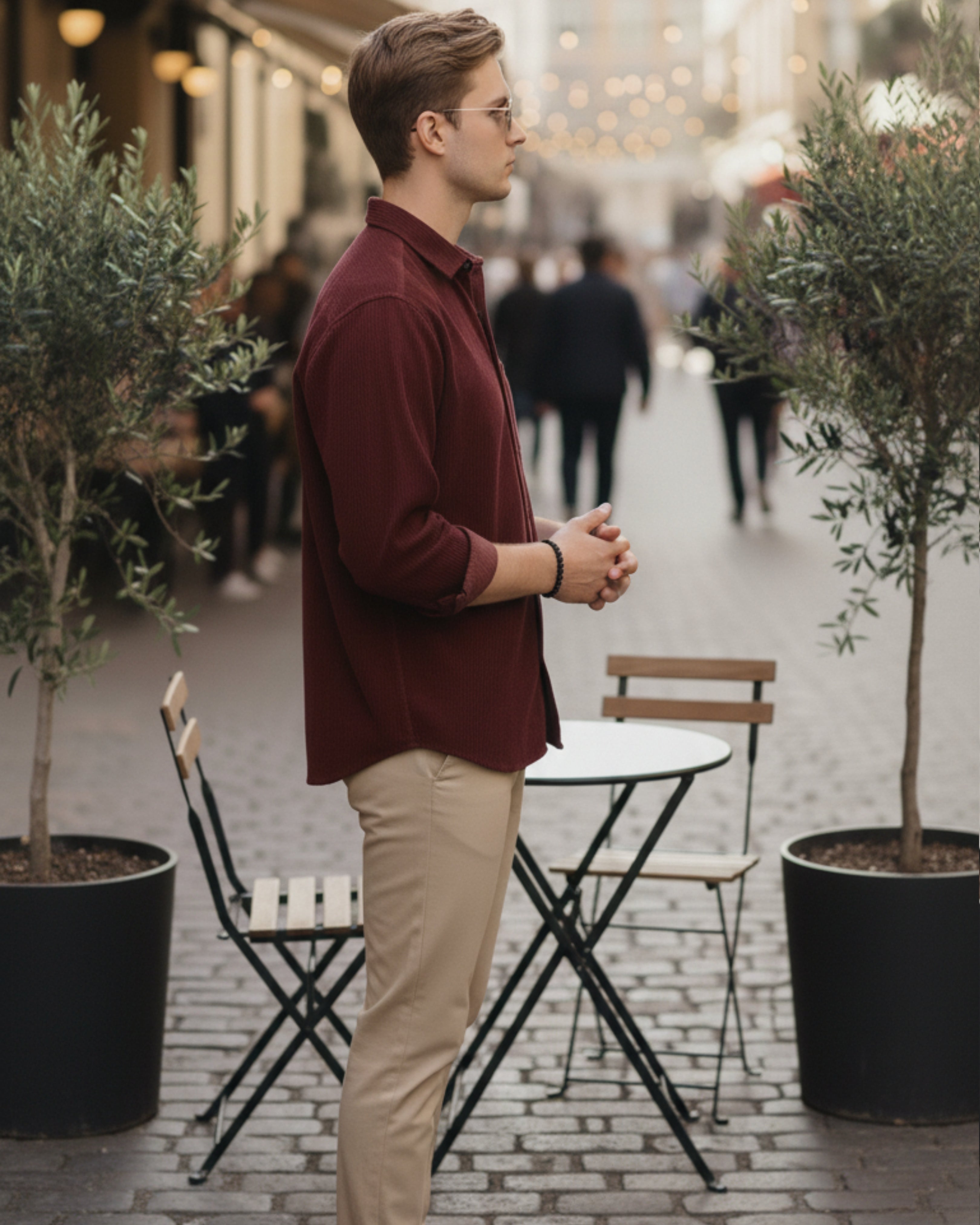 Men Maroon Corduroy Shirt