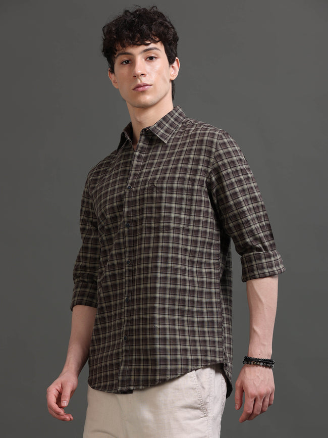 Men Brown Checked Shirt