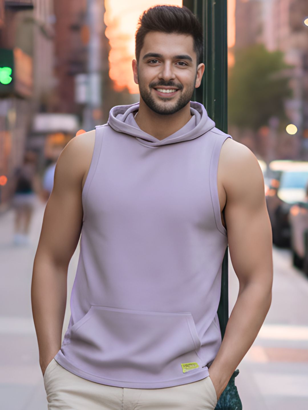 Men Purple Hooded T-Shirt