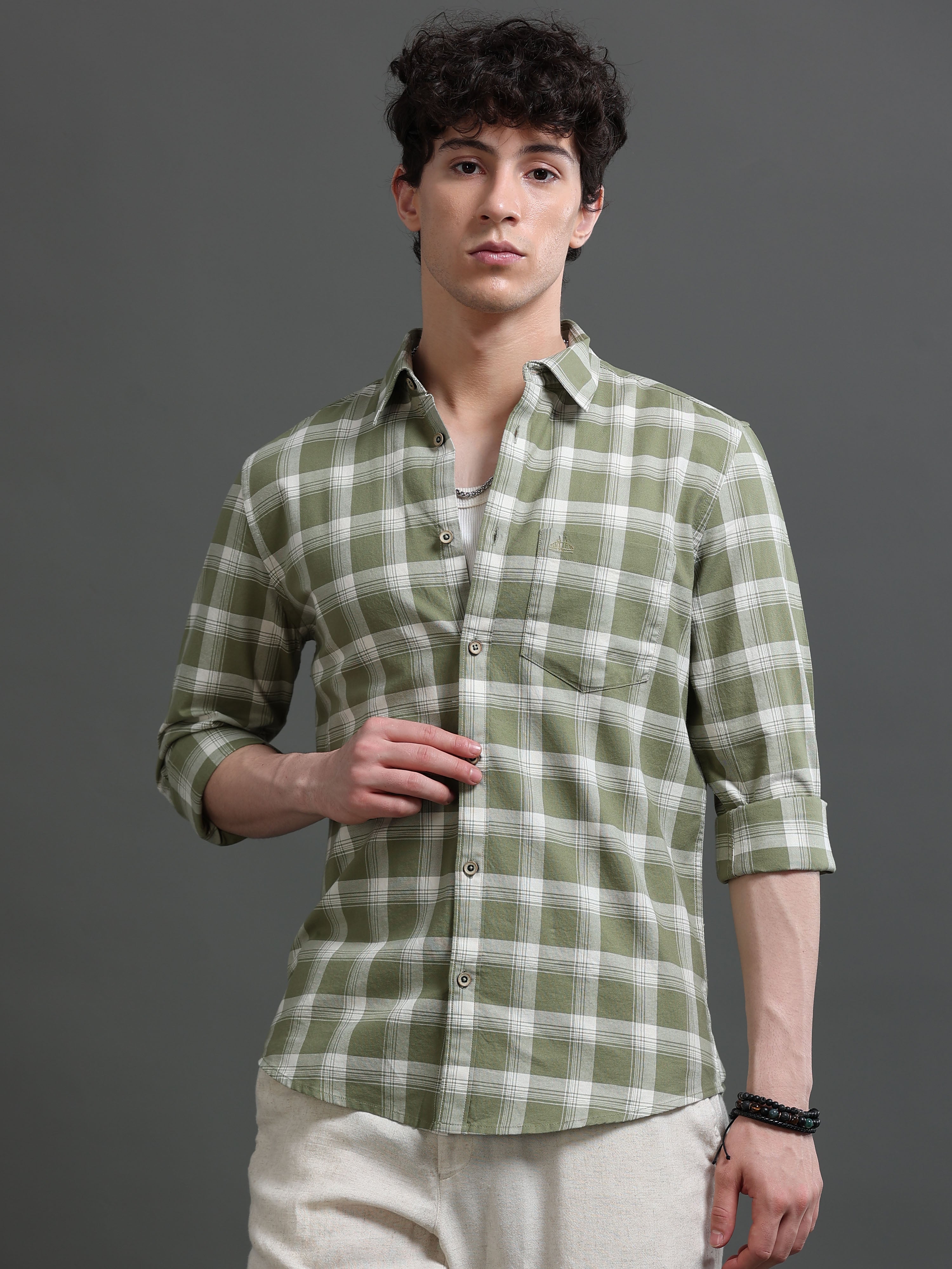Men Green Check Shirt